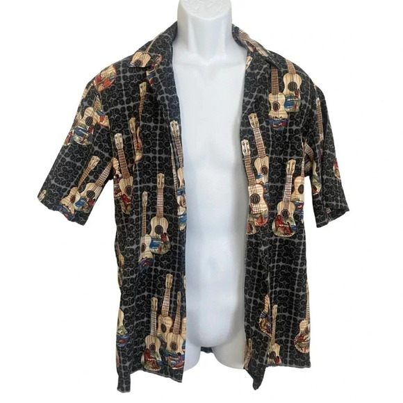 Hilo Hattie Men's Hawaiian Ukulele Print Short Sleeve Aloha Shirt Size L - Picture 4 of 8